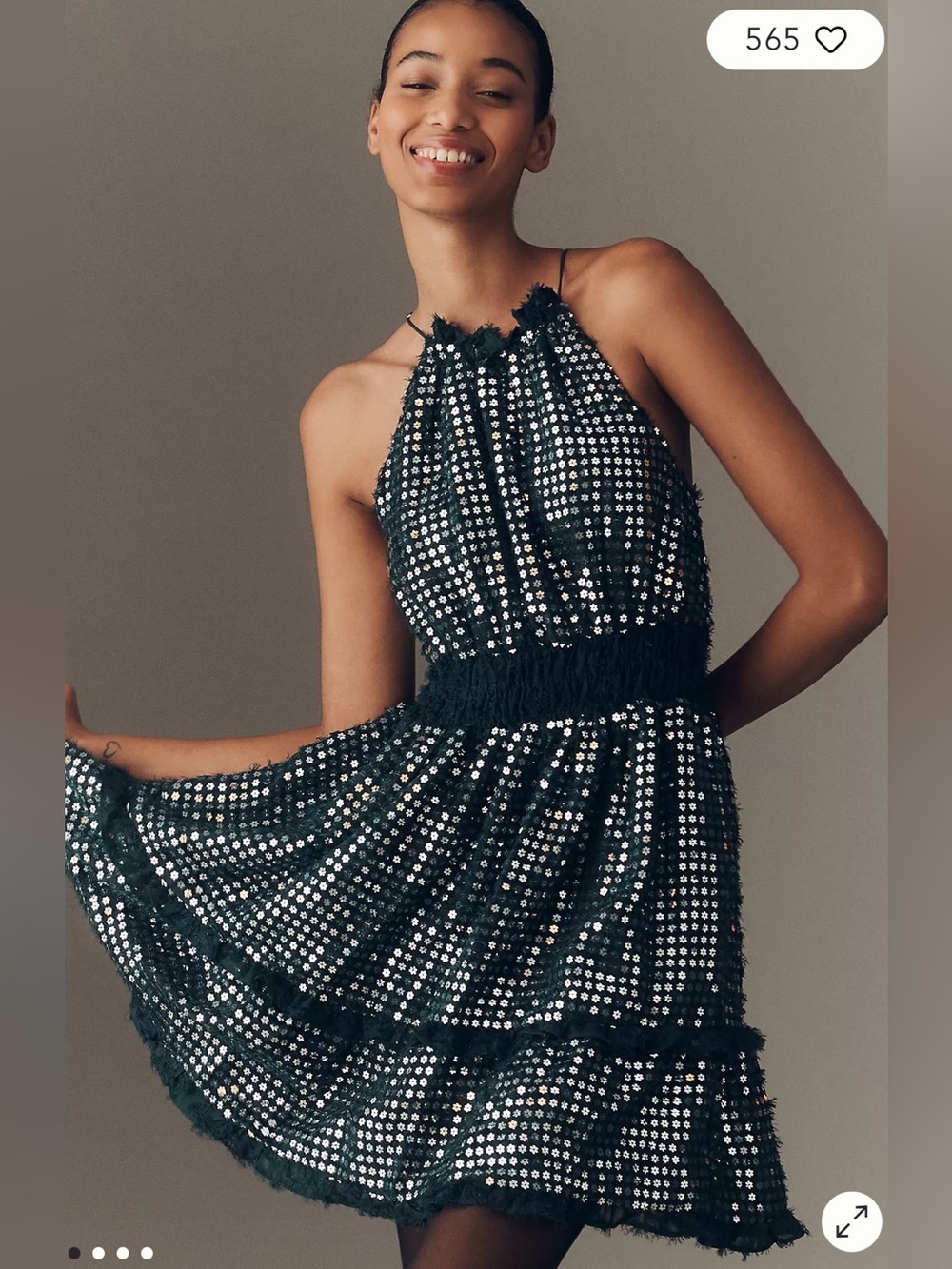 NWT Anthropologie Forest Green Sequin Halter Maxi Dress